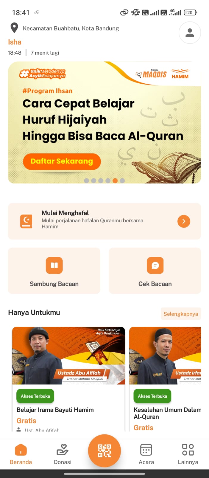 Tampilan aplikasi HAMIM di HP Android